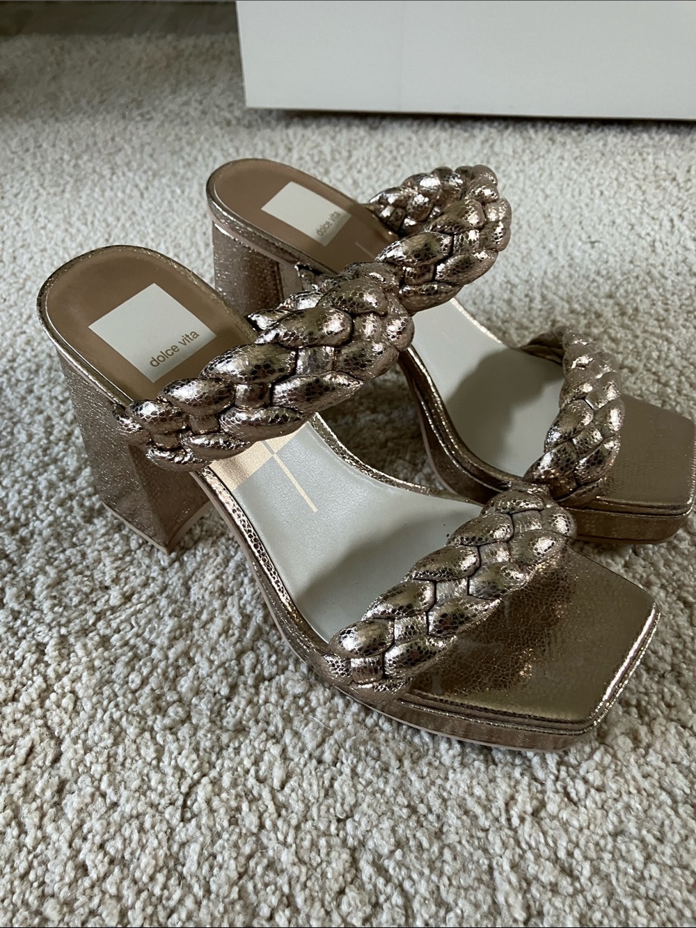 Dolce Vita Braided Metallic Block Heel Sandals -  Gold